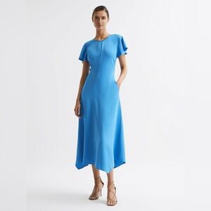 REISS Eleni midi dress / Blue / Midi Dress / Crossback Detail / Spring /Size: 12